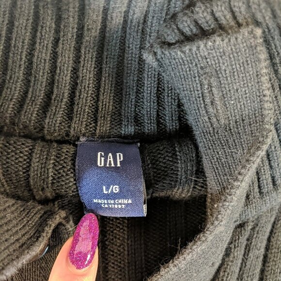 Gap Black Knit Sweater Mens Large L Collared 1/4 Button Long Sleeve 100% Cotton - Picture 4 of 11